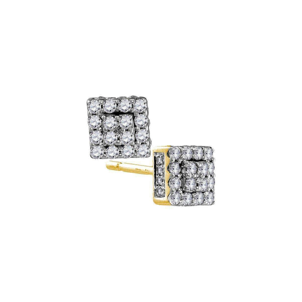 10kt Yellow Gold Women's Round Diamond Square Cluster Earrings 1-3 Cttw - FREE Shipping (USA/CAN)-Gold & Diamond Earrings-JadeMoghul Inc.