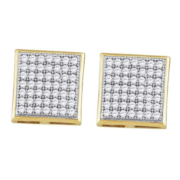 10kt Yellow Gold Women's Round Diamond Square Cluster Earrings 1-3 Cttw - FREE Shipping (US/CAN)-Gold & Diamond Earrings-JadeMoghul Inc.