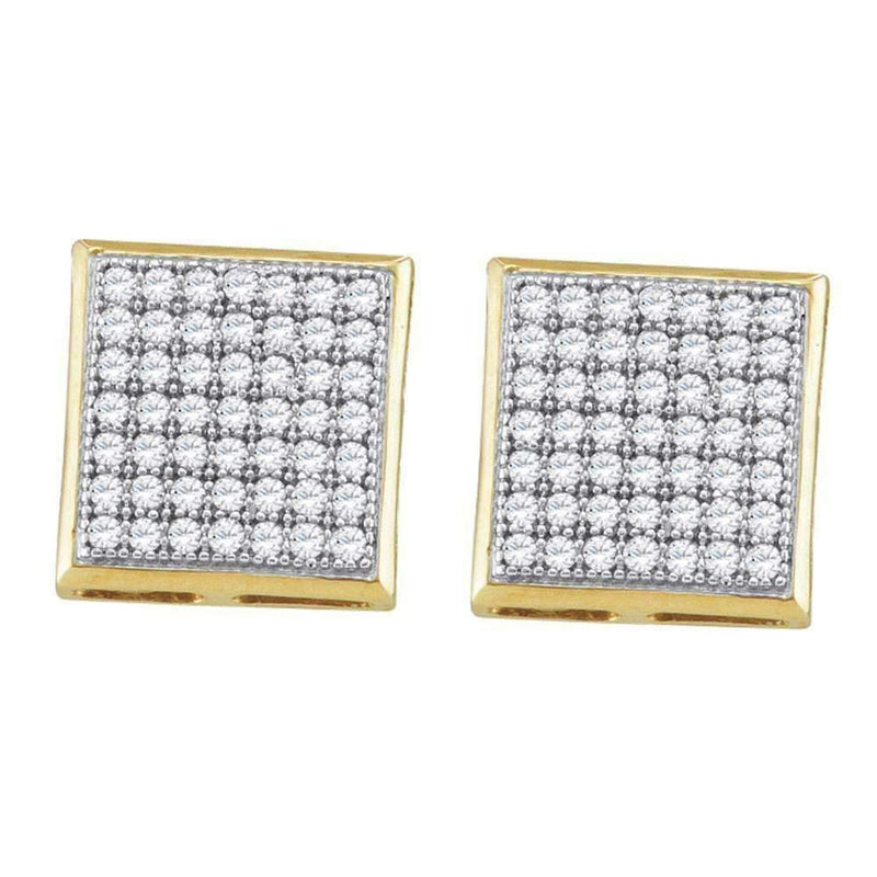 10kt Yellow Gold Women's Round Diamond Square Cluster Earrings 1-3 Cttw - FREE Shipping (US/CAN)-Gold & Diamond Earrings-JadeMoghul Inc.