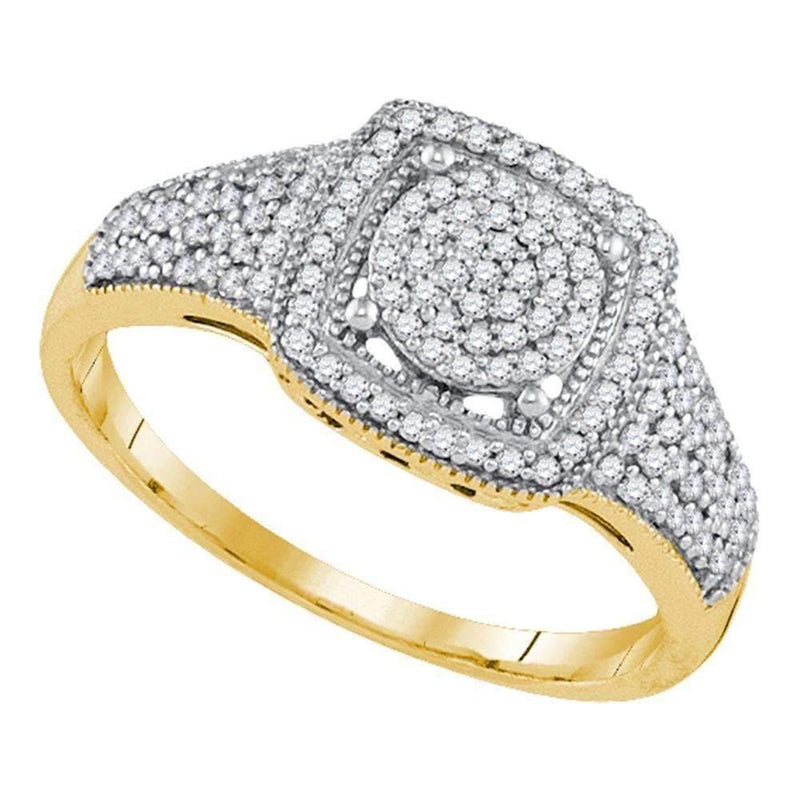 10kt Yellow Gold Women's Round Diamond Square Cluster Milgrain Ring 1/3 Cttw - FREE Shipping (US/CAN)-Gold & Diamond Cluster Rings-6-JadeMoghul Inc.