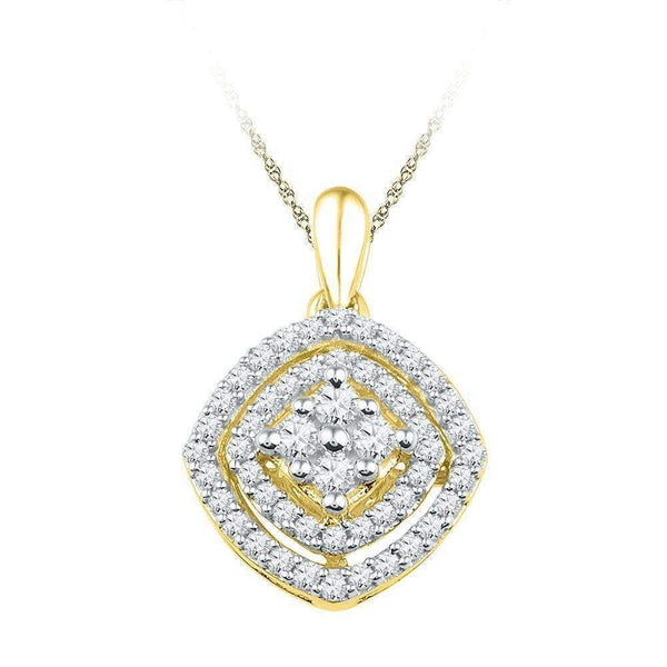 10kt Yellow Gold Women's Round Diamond Square Cluster Pendant 1-2 Cttw - FREE Shipping (US/CAN)-Gold & Diamond Pendants & Necklaces-JadeMoghul Inc.