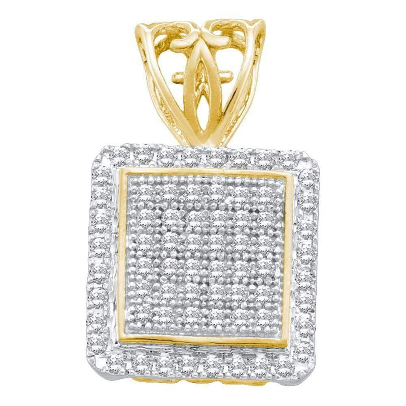 10kt Yellow Gold Women's Round Diamond Square Cluster Pendant 1-5 Cttw - FREE Shipping (US/CAN)-Gold & Diamond Pendants & Necklaces-JadeMoghul Inc.