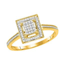 10kt Yellow Gold Women's Round Diamond Square Cluster Ring 1/10 Cttw - FREE Shipping (US/CAN)-Gold & Diamond Cluster Rings-5-JadeMoghul Inc.