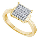 10kt Yellow Gold Women's Round Diamond Square Cluster Ring 1/10 Cttw - FREE Shipping (US/CAN)-Gold & Diamond Cluster Rings-5-JadeMoghul Inc.