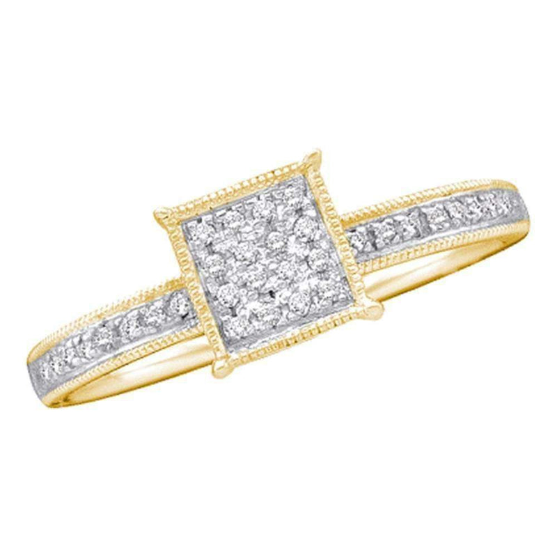 10kt Yellow Gold Women's Round Diamond Square Cluster Ring 1/10 Cttw - FREE Shipping (US/CAN)-Gold & Diamond Cluster Rings-6-JadeMoghul Inc.