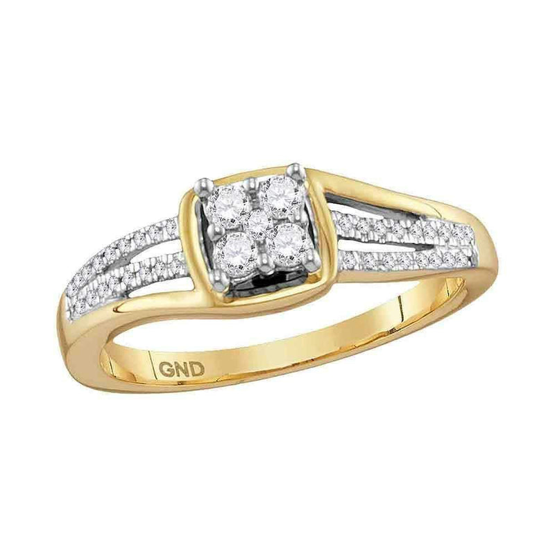 10kt Yellow Gold Women's Round Diamond Square Cluster Ring 1/4 Cttw - FREE Shipping (US/CAN)-Gold & Diamond Cluster Rings-5-JadeMoghul Inc.