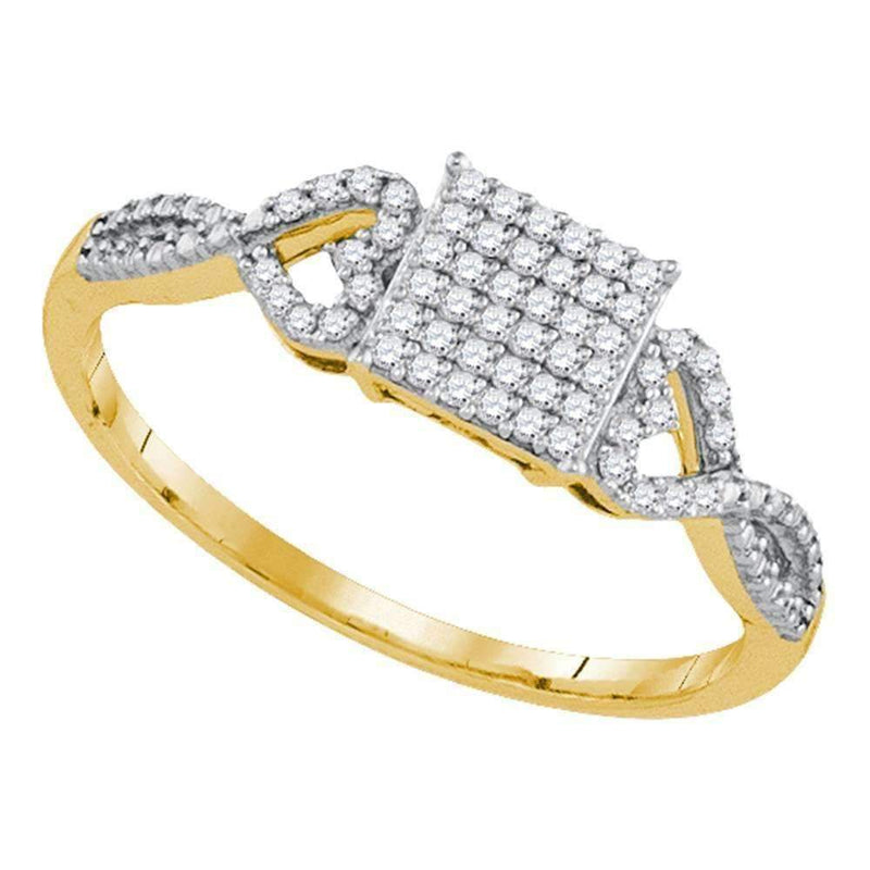 10kt Yellow Gold Women's Round Diamond Square Cluster Ring 1/5 Cttw - FREE Shipping (US/CAN)-Gold & Diamond Cluster Rings-5-JadeMoghul Inc.