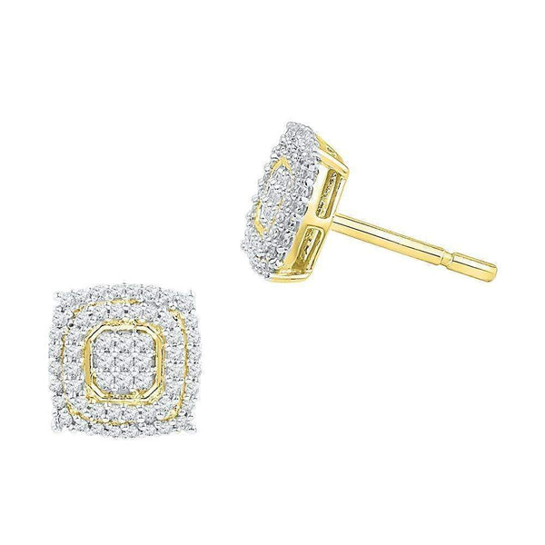 10kt Yellow Gold Women's Round Diamond Square Cluster Screwback Earrings 1-2 Cttw - FREE Shipping (USA/CAN)-Gold & Diamond Earrings-JadeMoghul Inc.