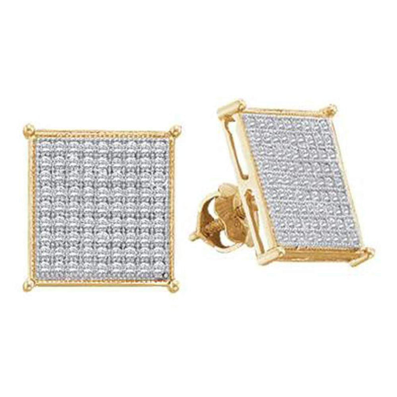 10kt Yellow Gold Women's Round Diamond Square Cluster Screwback Earrings 1-2 Cttw - FREE Shipping (USA/CAN)-Gold & Diamond Earrings-JadeMoghul Inc.