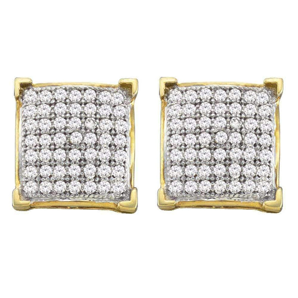 10kt Yellow Gold Women's Round Diamond Square Cluster Screwback Earrings 1-3 Cttw - FREE Shipping (USA/CAN)-Gold & Diamond Earrings-JadeMoghul Inc.