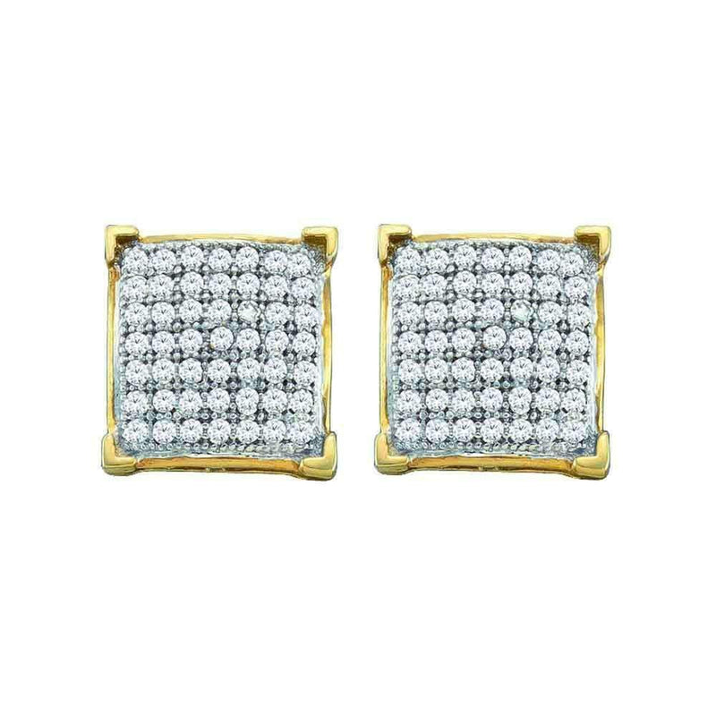 10kt Yellow Gold Women's Round Diamond Square Cluster Screwback Earrings 1-6 Cttw - FREE Shipping (USA/CAN)-Gold & Diamond Earrings-JadeMoghul Inc.