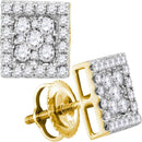 10kt Yellow Gold Womens Round Diamond Square Cluster Stud Earrings 1-2 Cttw-Gold & Diamond Earrings-JadeMoghul Inc.