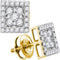10kt Yellow Gold Womens Round Diamond Square Cluster Stud Earrings 1-2 Cttw-Gold & Diamond Earrings-JadeMoghul Inc.