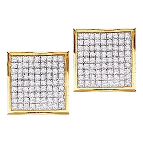 10kt Yellow Gold Women's Round Diamond Square Cluster Stud Earrings 1-20 Cttw - FREE Shipping (USA/CAN)-Gold & Diamond Earrings-JadeMoghul Inc.