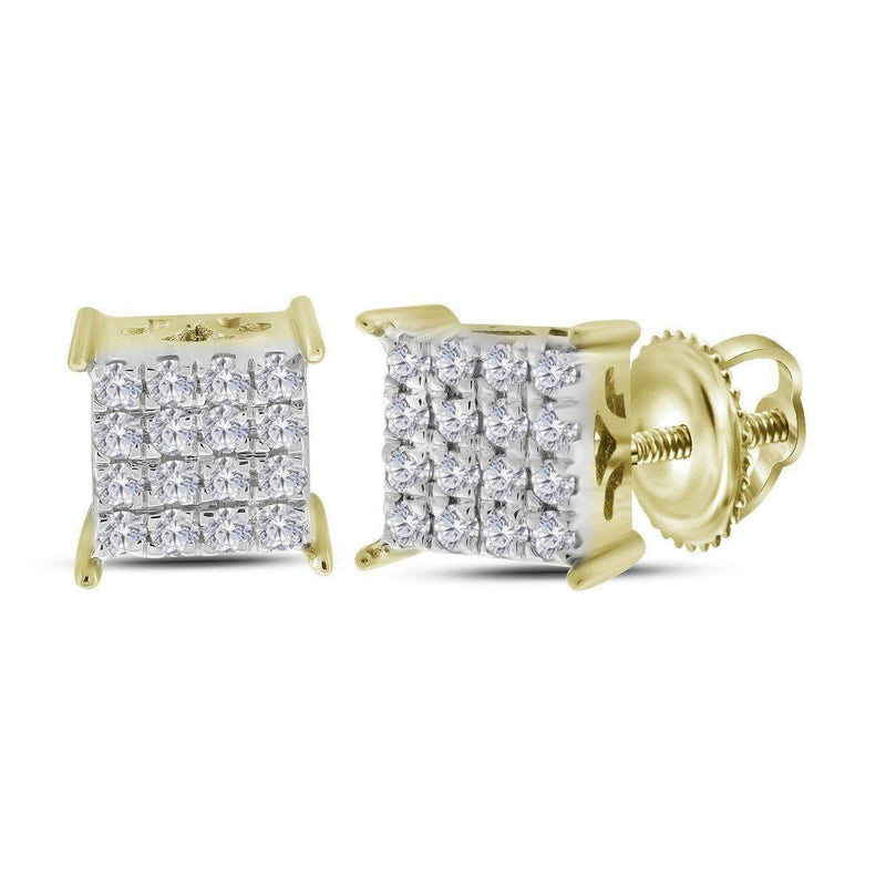 10kt Yellow Gold Women's Round Diamond Square Cluster Stud Earrings 1-4 Cttw - FREE Shipping (US/CAN)-Gold & Diamond Earrings-JadeMoghul Inc.