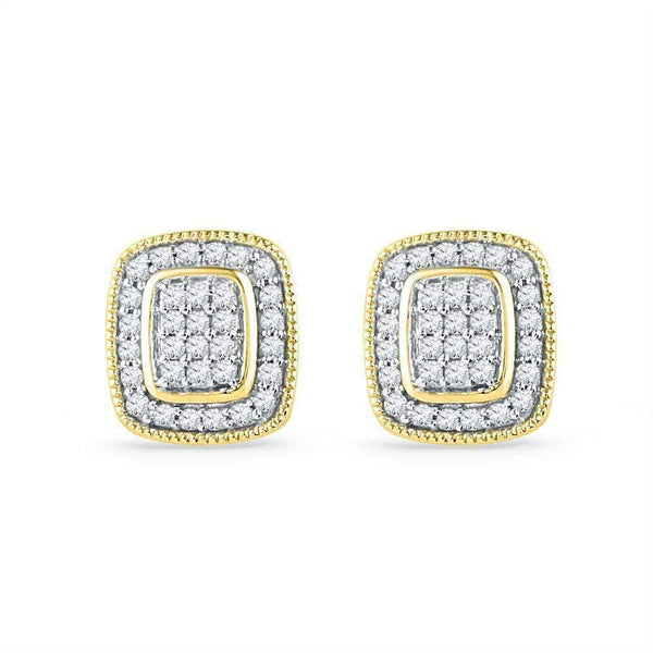 10kt Yellow Gold Women's Round Diamond Square Cluster Stud Earrings 1-4 Cttw - FREE Shipping (US/CAN)-Gold & Diamond Earrings-JadeMoghul Inc.