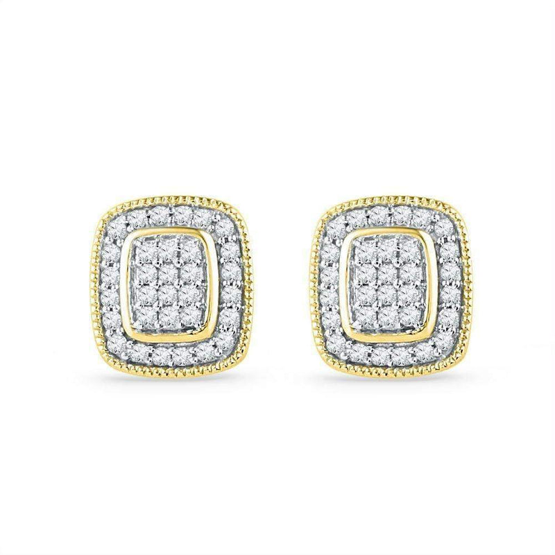 10kt Yellow Gold Women's Round Diamond Square Cluster Stud Earrings 1-4 Cttw - FREE Shipping (US/CAN)-Gold & Diamond Earrings-JadeMoghul Inc.