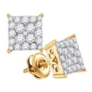 10kt Yellow Gold Women's Round Diamond Square Cluster Stud Earrings 1.00 Cttw - FREE Shipping (USA/CAN)-Gold & Diamond Earrings-JadeMoghul Inc.