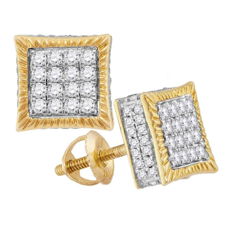 10kt Yellow Gold Women's Round Diamond Square Cluster Stud Earrings 3-4 Cttw - FREE Shipping (US/CAN)-Gold & Diamond Earrings-JadeMoghul Inc.