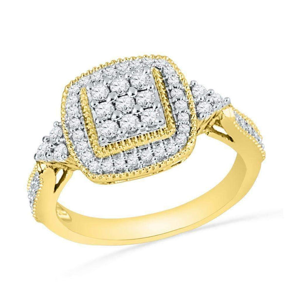 10kt Yellow Gold Women's Round Diamond Square Frame Cluster Milgrain Ring 1/2 Cttw - FREE Shipping (US/CAN)-Gold & Diamond Cluster Rings-5-JadeMoghul Inc.