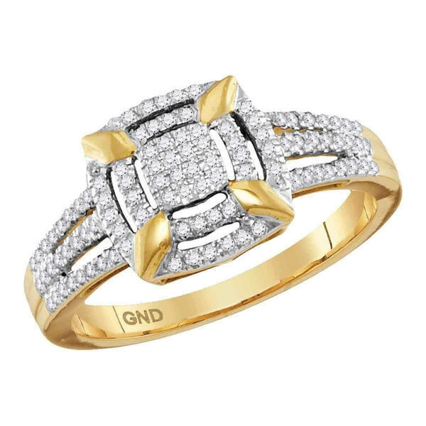 10kt Yellow Gold Women's Round Diamond Square Frame Cluster Ring 1-4 Cttw - FREE Shipping (USA/CAN)-Gold & Diamond Cluster Rings-JadeMoghul Inc.