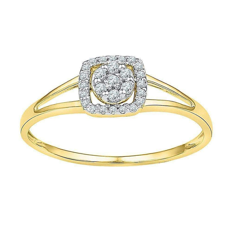 10kt Yellow Gold Women's Round Diamond Square Frame Cluster Ring 1/10 Cttw - FREE Shipping (US/CAN)-Gold & Diamond Cluster Rings-5-JadeMoghul Inc.