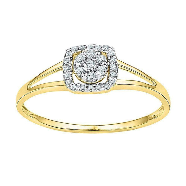 10kt Yellow Gold Women's Round Diamond Square Frame Cluster Ring 1/10 Cttw - FREE Shipping (US/CAN)-Gold & Diamond Cluster Rings-5-JadeMoghul Inc.