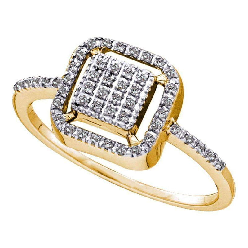 10kt Yellow Gold Women's Round Diamond Square Frame Cluster Slender Ring 1-6 Cttw - FREE Shipping (USA/CAN)-Gold & Diamond Cluster Rings-JadeMoghul Inc.