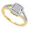 10kt Yellow Gold Women's Round Diamond Square Frame Cluster Split-shank Ring 1-4 Cttw - FREE Shipping (USA/CAN)-Gold & Diamond Cluster Rings-JadeMoghul Inc.