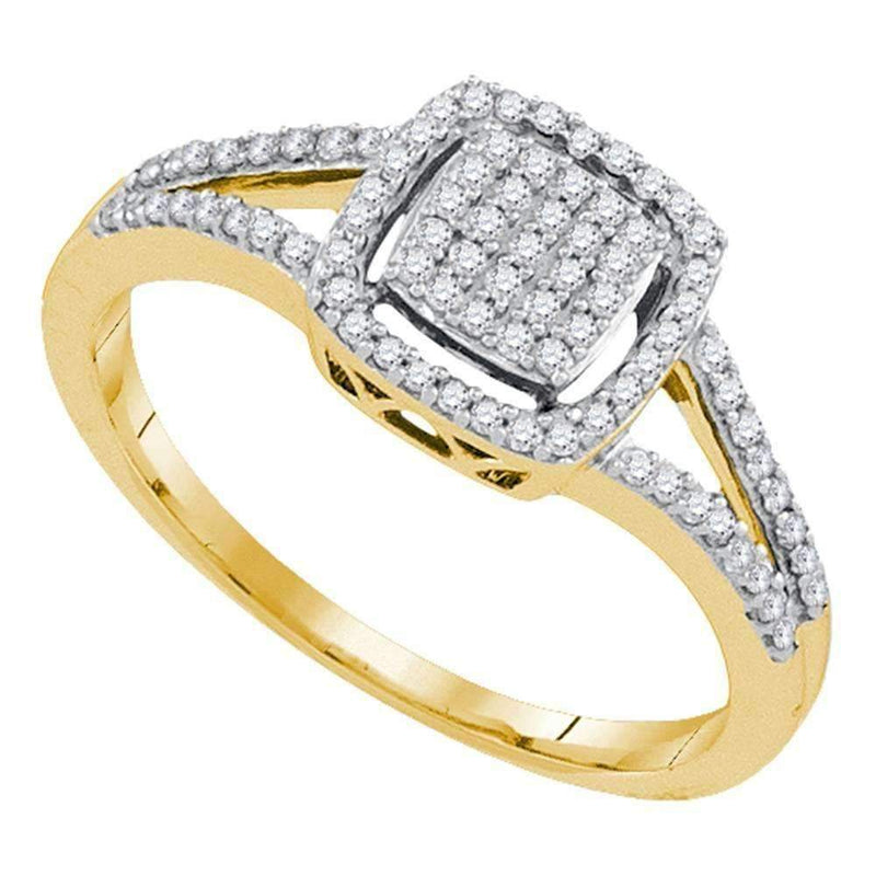 10kt Yellow Gold Women's Round Diamond Square Frame Cluster Split-shank Ring 1-4 Cttw - FREE Shipping (USA/CAN)-Gold & Diamond Cluster Rings-JadeMoghul Inc.