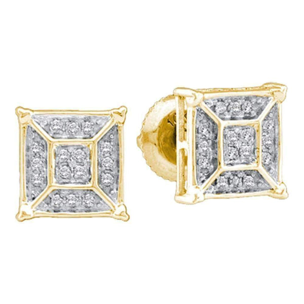10kt Yellow Gold Womens Round Diamond Square Geomteric Cluster Earrings 1-10 Cttw - FREE Shipping (US/CAN)-Gold & Diamond Earrings-JadeMoghul Inc.