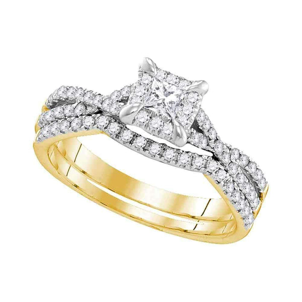 10kt Yellow Gold Women's Round Diamond Square Halo Bridal Wedding Engagement Ring Band Set 5/8 Cttw - FREE Shipping (US/CAN)-Wedding Jewelry-5-JadeMoghul Inc.