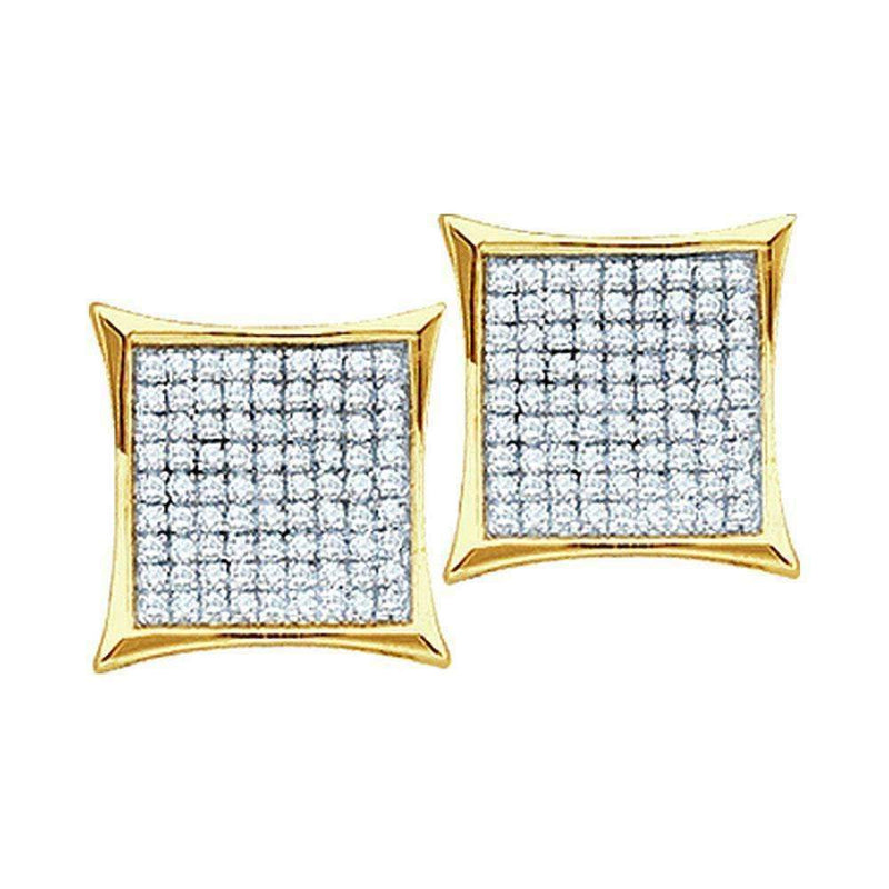 10kt Yellow Gold Women's Round Diamond Square Kite Cluster Earrings 1-10 Cttw - FREE Shipping (US/CAN)-Gold & Diamond Earrings-JadeMoghul Inc.