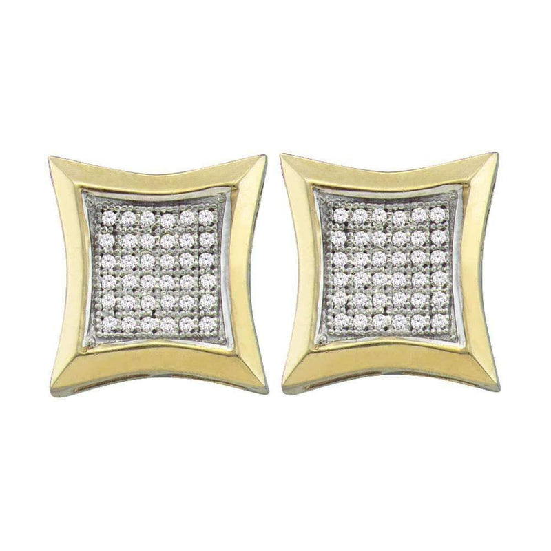 10kt Yellow Gold Women's Round Diamond Square Kite Cluster Earrings 1-4 Cttw - FREE Shipping (USA/CAN)-Gold & Diamond Earrings-JadeMoghul Inc.