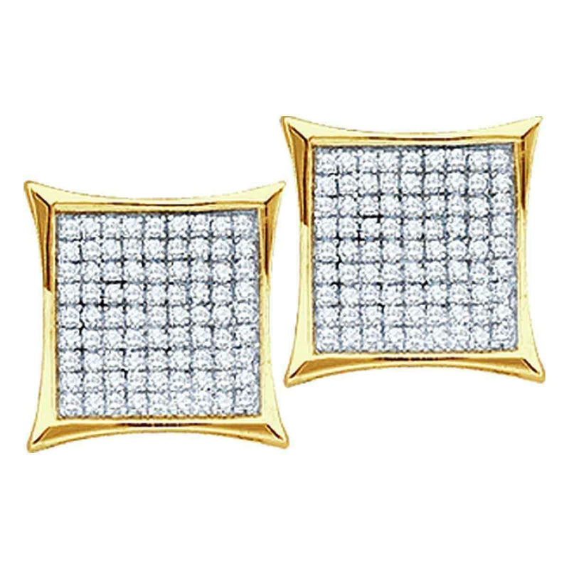 10kt Yellow Gold Women's Round Diamond Square Kite Cluster Earrings 1-4 Cttw - FREE Shipping (US/CAN)-Gold & Diamond Earrings-JadeMoghul Inc.