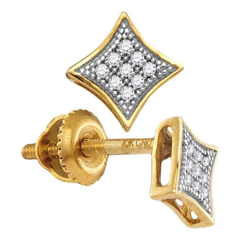 10kt Yellow Gold Women's Round Diamond Square Kite Cluster Screwback Earrings 1-20 Cttw - FREE Shipping (US/CAN)-Gold & Diamond Earrings-JadeMoghul Inc.