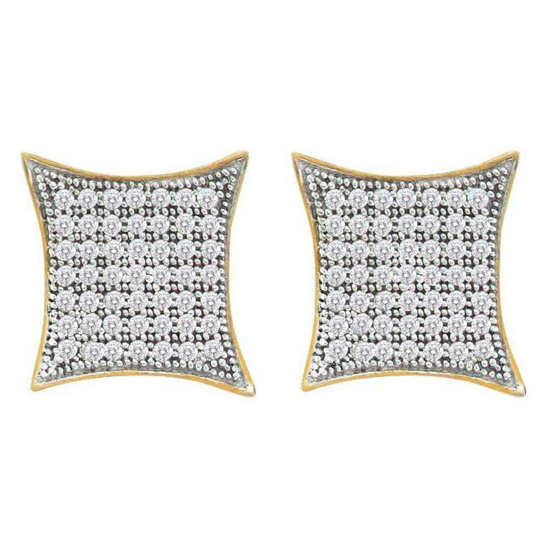 10kt Yellow Gold Women's Round Diamond Square Kite Cluster Screwback Earrings 3-8 Cttw - FREE Shipping (USA/CAN)-Gold & Diamond Earrings-JadeMoghul Inc.