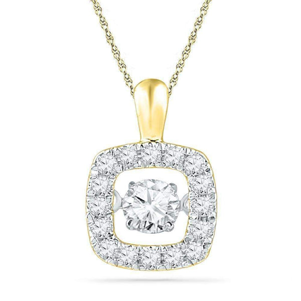 10kt Yellow Gold Women's Round Diamond Square Moving Twinkle Pendant 1-4 Cttw - FREE Shipping (US/CAN)-Gold & Diamond Pendants & Necklaces-JadeMoghul Inc.