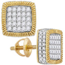 10kt Yellow Gold Women's Round Diamond Square Rope Frame Earrings 7-8 Cttw - FREE Shipping (US/CAN)-Gold & Diamond Earrings-JadeMoghul Inc.