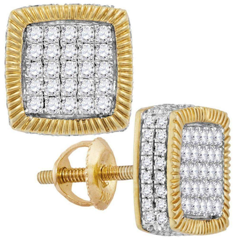 10kt Yellow Gold Women's Round Diamond Square Rope Frame Earrings 7-8 Cttw - FREE Shipping (US/CAN)-Gold & Diamond Earrings-JadeMoghul Inc.