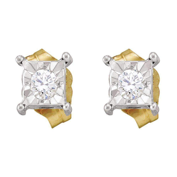 10kt Yellow Gold Women's Round Diamond Square-shape Stud Earrings 1-8 Cttw - FREE Shipping (USA/CAN)-Gold & Diamond Earrings-JadeMoghul Inc.