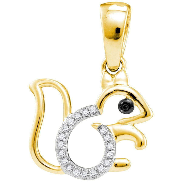 10kt Yellow Gold Women's Round Diamond Squirrel Critter Pendant 1-20 Cttw - FREE Shipping (US/CAN)-Gold & Diamond Pendants & Necklaces-JadeMoghul Inc.