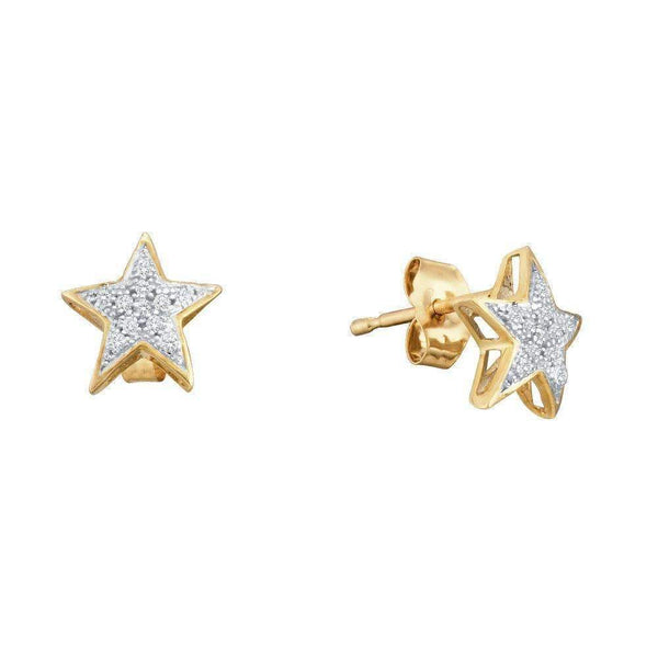 10kt Yellow Gold Women's Round Diamond Star Cluster Screwback Earrings 1-20 Cttw - FREE Shipping (USA/CAN)-Gold & Diamond Earrings-JadeMoghul Inc.