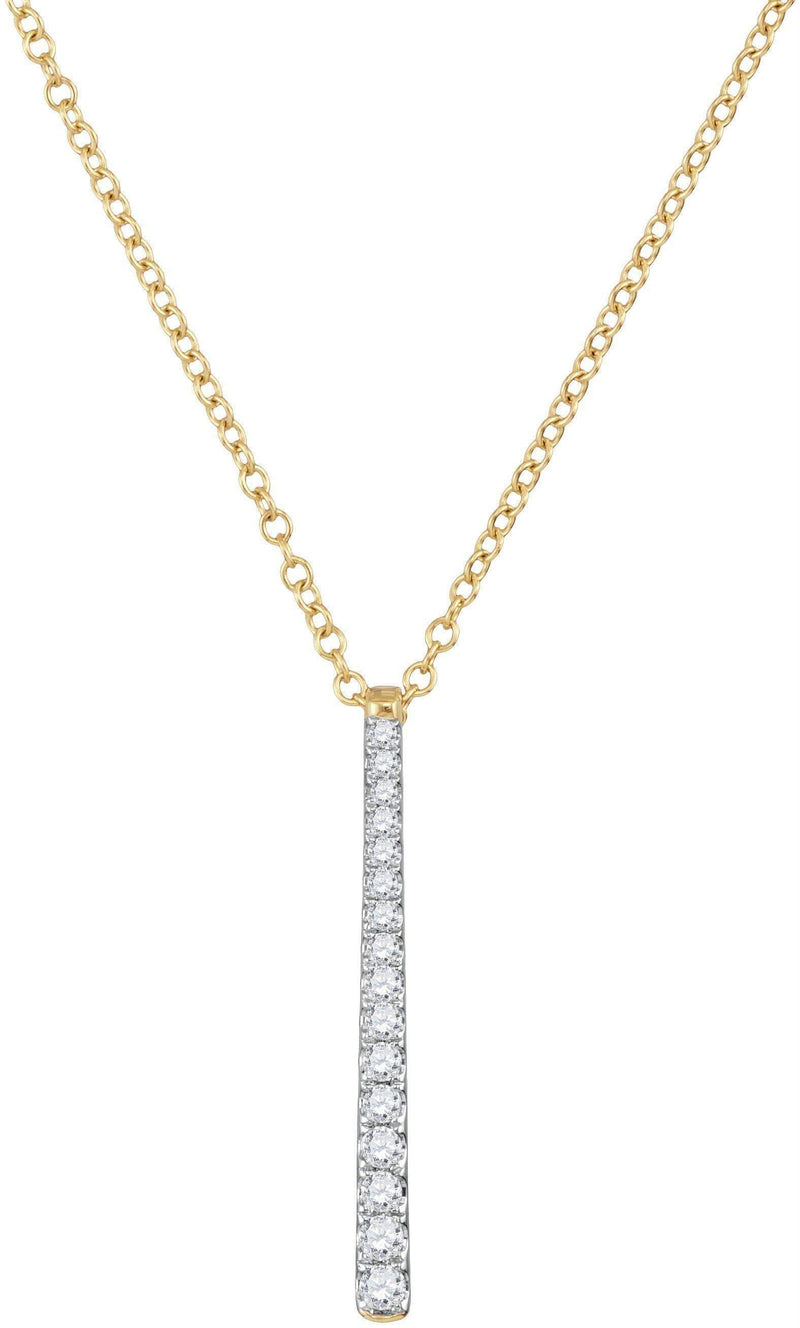 10kt Yellow Gold Womens Round Diamond Stick Drop Fashion Pendant 1-5 Cttw - FREE Shipping (US/CAN)-Gold & Diamond Pendants & Necklaces-JadeMoghul Inc.