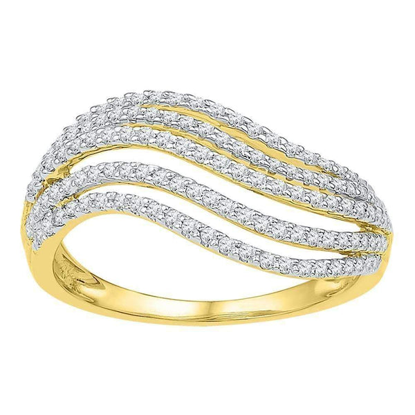 10kt Yellow Gold Women's Round Diamond Striped Band Ring 1/2 Cttw - FREE Shipping (US/CAN)-Gold & Diamond Bands-5-JadeMoghul Inc.