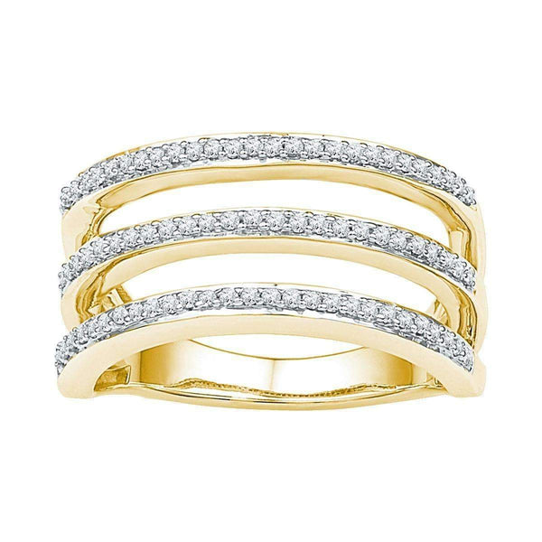 10kt Yellow Gold Women's Round Diamond Striped Band Ring 1/4 Cttw - FREE Shipping (US/CAN)-Gold & Diamond Bands-6.5-JadeMoghul Inc.