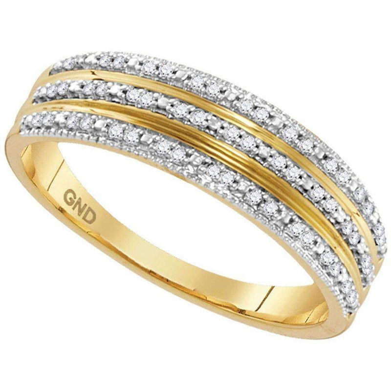 10kt Yellow Gold Women's Round Diamond Striped Band Ring 1/6 Cttw - FREE Shipping (US/CAN)-Gold & Diamond Bands-5-JadeMoghul Inc.