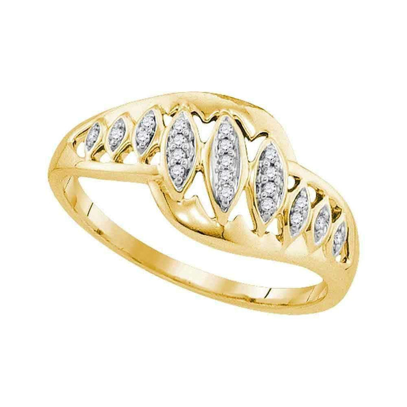 10kt Yellow Gold Women's Round Diamond Striped Openwork Band Ring 1/20 Cttw - FREE Shipping (US/CAN)-Gold & Diamond Fashion Rings-5-JadeMoghul Inc.