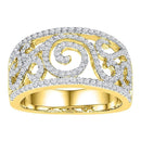 10kt Yellow Gold Womens Round Diamond Swirl Filigree Band Ring 5/8 Cttw - FREE Shipping (US/CAN)-Gold & Diamond Bands-9-JadeMoghul Inc.