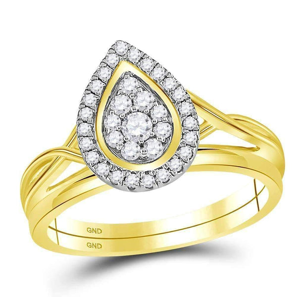 10kt Yellow Gold Womens Round Diamond Teardrop Cluster Bridal Wedding Engagement Ring Band Set 1/3 Cttw - FREE Shipping (US/CAN)-Gold & Diamond Wedding Ring Sets-5-JadeMoghul Inc.